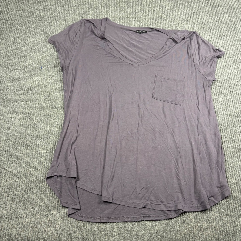 Mind Code Shirt Womens 3XL V-Neck T-Gray Short Sleeve Pocket Tee Plus Size